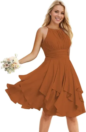 Women's Short Bridesmaid Dresses for Wedding Halter Pleated Chiffon A Line Formal Evening Party Dresses