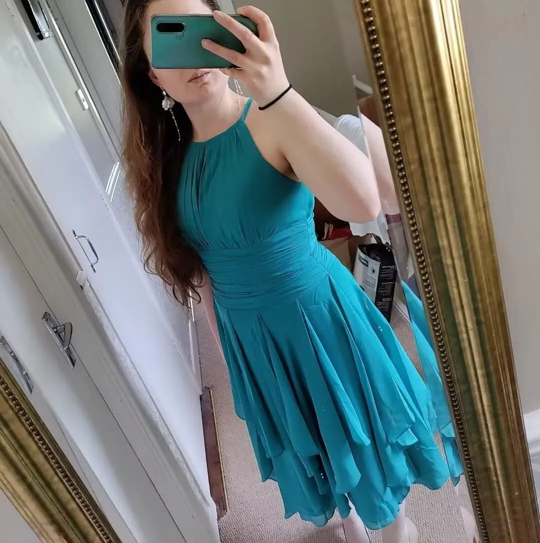 Women's Short Bridesmaid Dresses for Wedding Halter Pleated Chiffon A Line Formal Evening Party Dresses