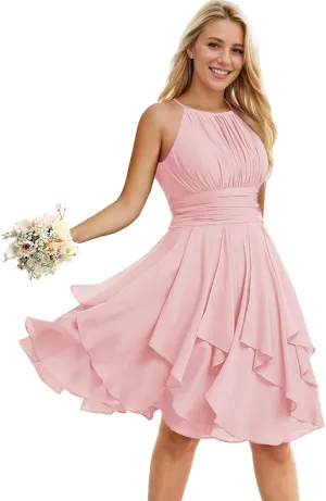 Women's Short Bridesmaid Dresses for Wedding Halter Pleated Chiffon A Line Formal Evening Party Dresses