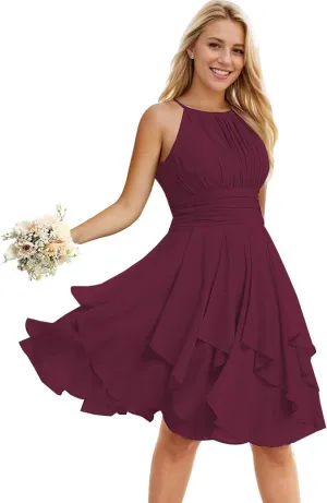 Women's Short Bridesmaid Dresses for Wedding Halter Pleated Chiffon A Line Formal Evening Party Dresses