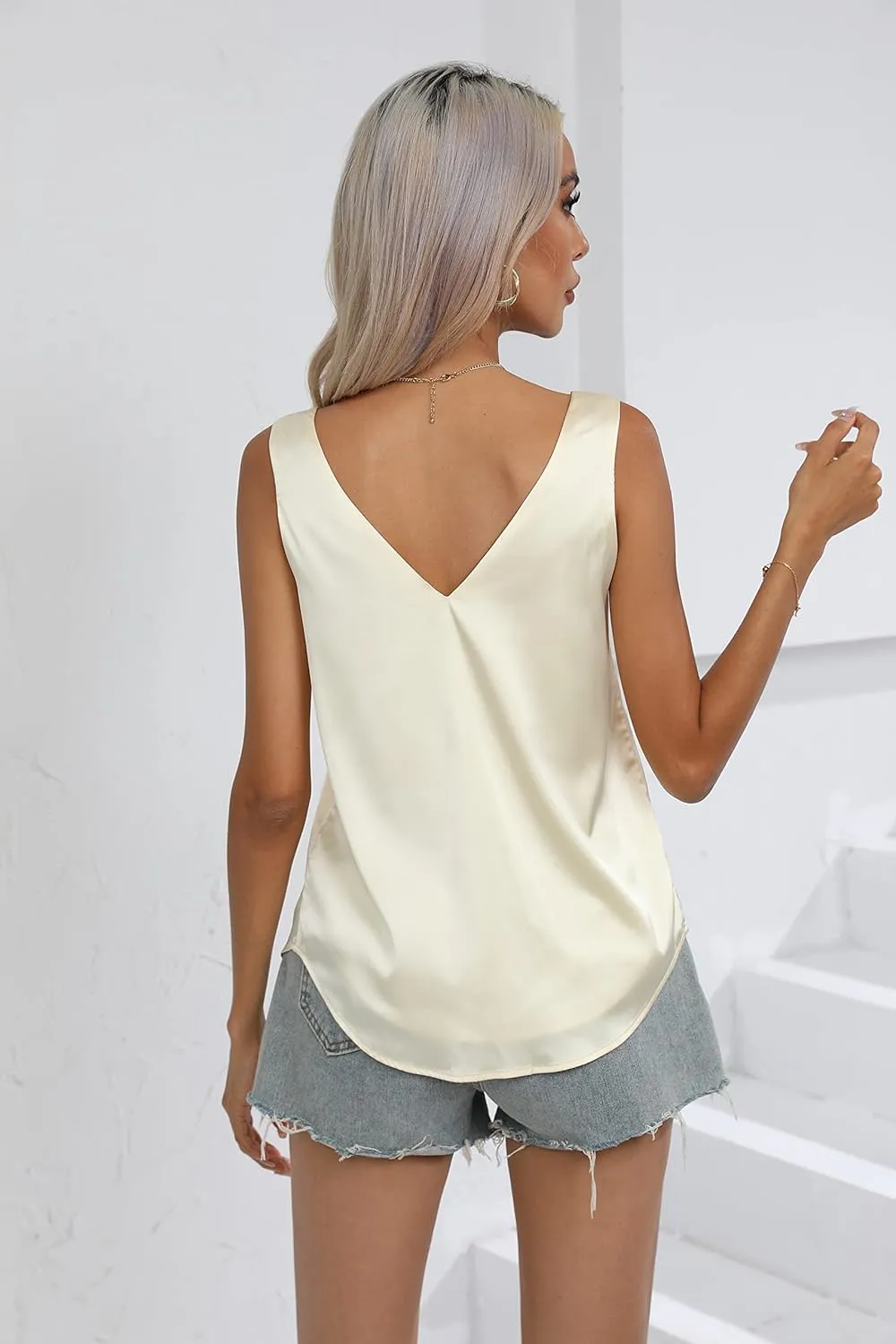 Womens Silk Satin Tank Top V Neck Sleeveless Camisole Shirts S-XXL