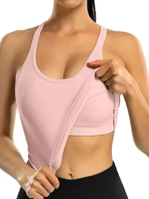 Womens Sleeveless Camisole Tank Tops Blouse Regular Criss Cross Scoopneck Sports Bra Top