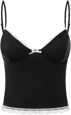 Women's Solid Color Casual V-Neck Lace Bow Stitching Slim Fit Camisole Top