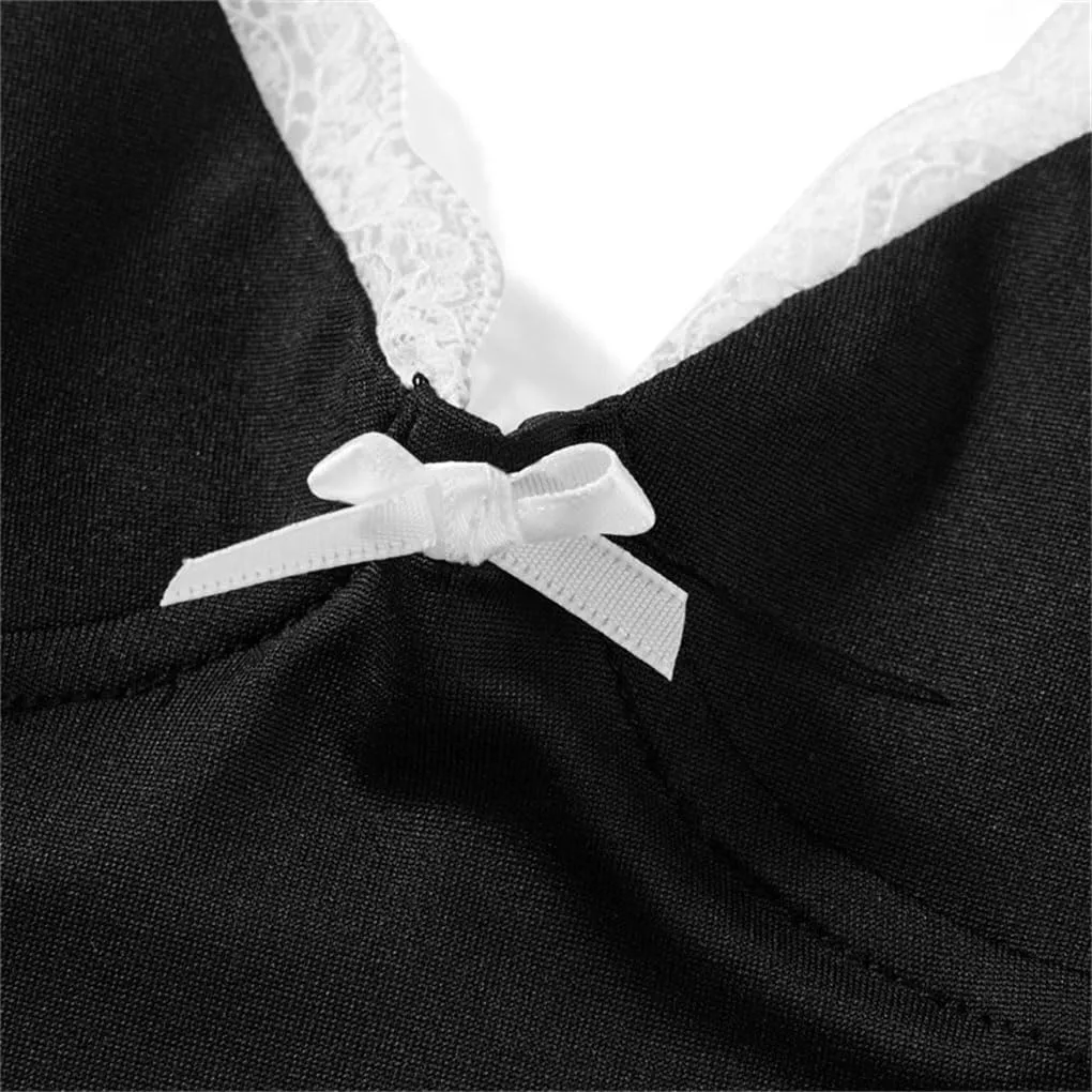Women's Solid Color Casual V-Neck Lace Bow Stitching Slim Fit Camisole Top