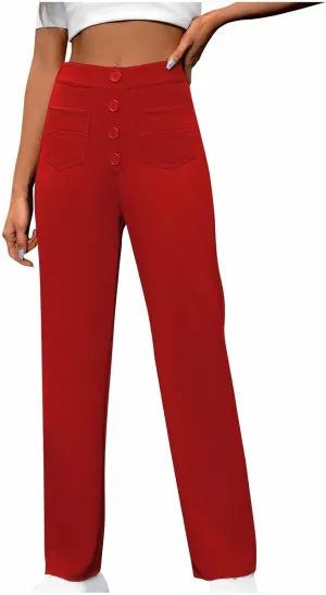 Women's Spring 2025 Pants Casual High Waist Straight Leg Pant Business Button Down Work Pants Trousers with Pockets
