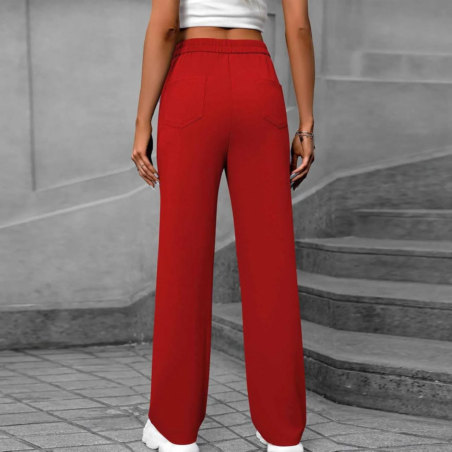 Women's Spring 2025 Pants Casual High Waist Straight Leg Pant Business Button Down Work Pants Trousers with Pockets