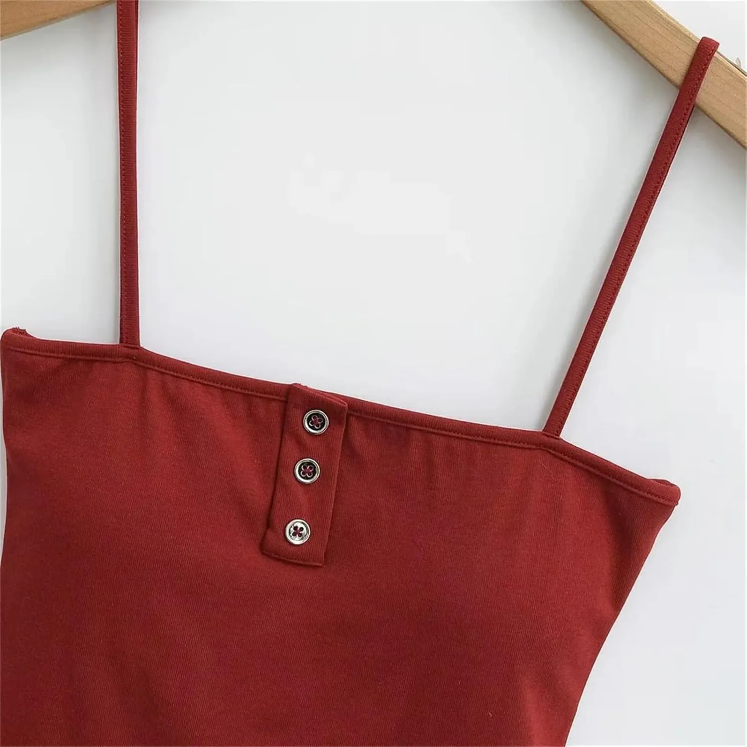 Women's Square Neck Spaghetti Strap Camisole Button-Up Slim Fit Casual Tank Top