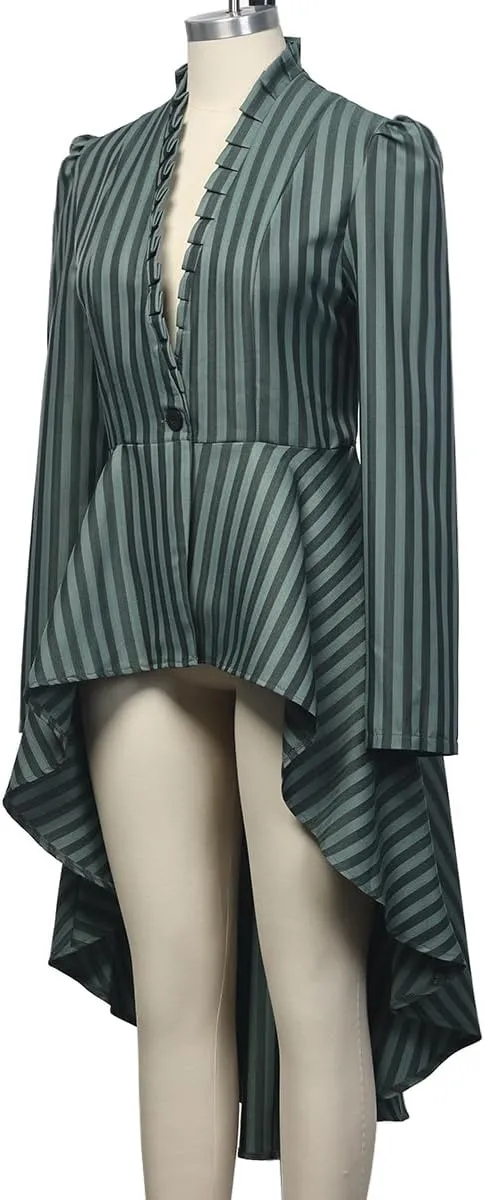 Women's Steampunk Long Striped Jacket Renaissance Victorian Gothic Blazer Jacket Coat