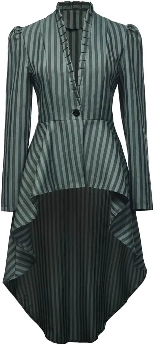 Women's Steampunk Long Striped Jacket Renaissance Victorian Gothic Blazer Jacket Coat