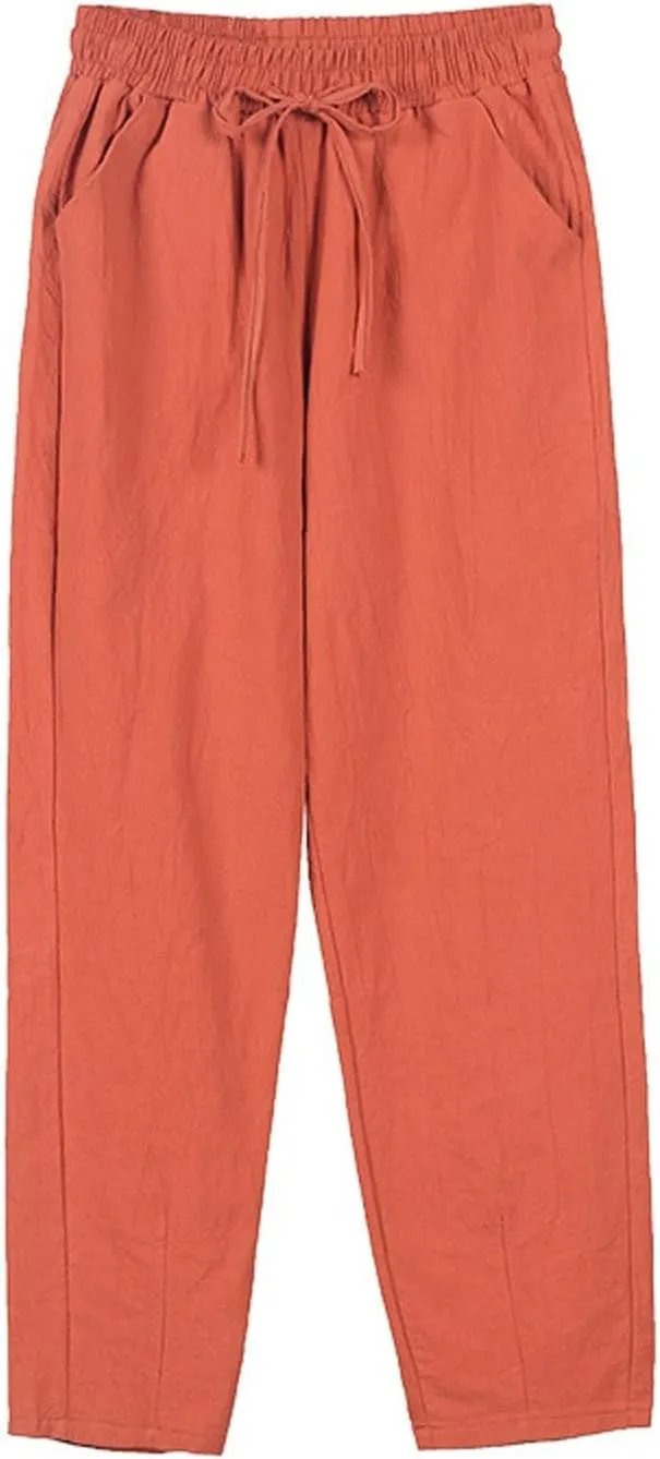 Women's Straight Leg Pants Elastic Drawstring Casual Trousers with Pockets Summer Beach Lounge Pants