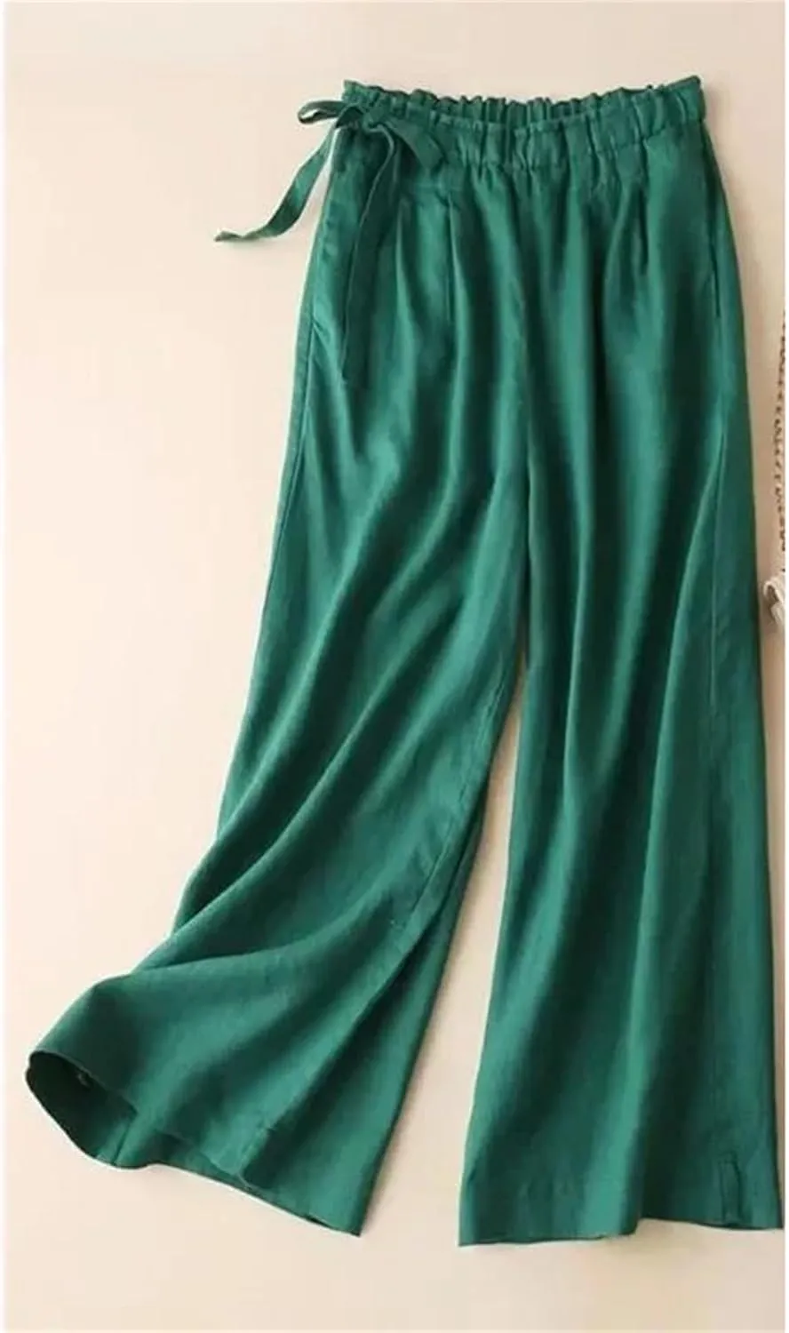 Women's Summer Cotton Linen Pants  Straight Trousers Vintage Casual Ankle-Length Drawstring Elastic Waist