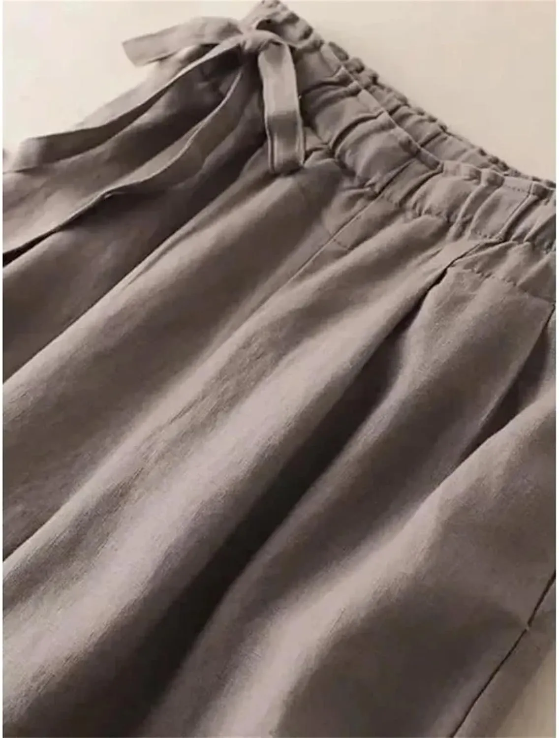 Women's Summer Cotton Linen Pants  Straight Trousers Vintage Casual Ankle-Length Drawstring Elastic Waist