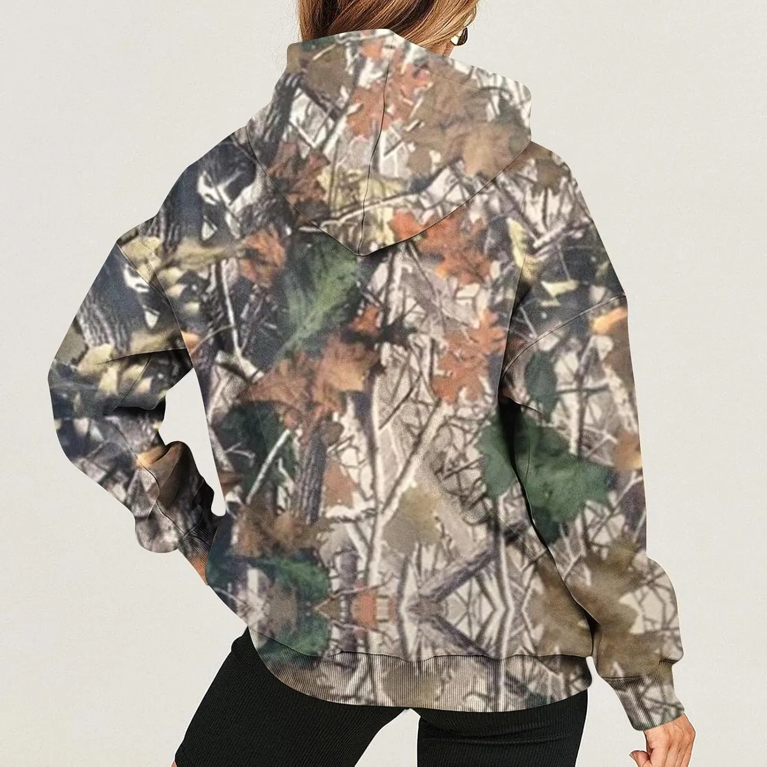 Womens Sweatshirts Trendy Camo Hoodie Maple-Leaf Print Hooded Long Sleeve Tops with Pocket Fall Clothes