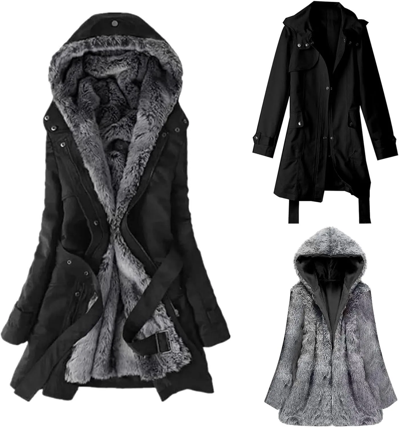 Womens Warm Winter Coats Fuzzy Fleece Lined Parka Slim Fit Thicken Sherpa Hooded Long Jackets Outerwear