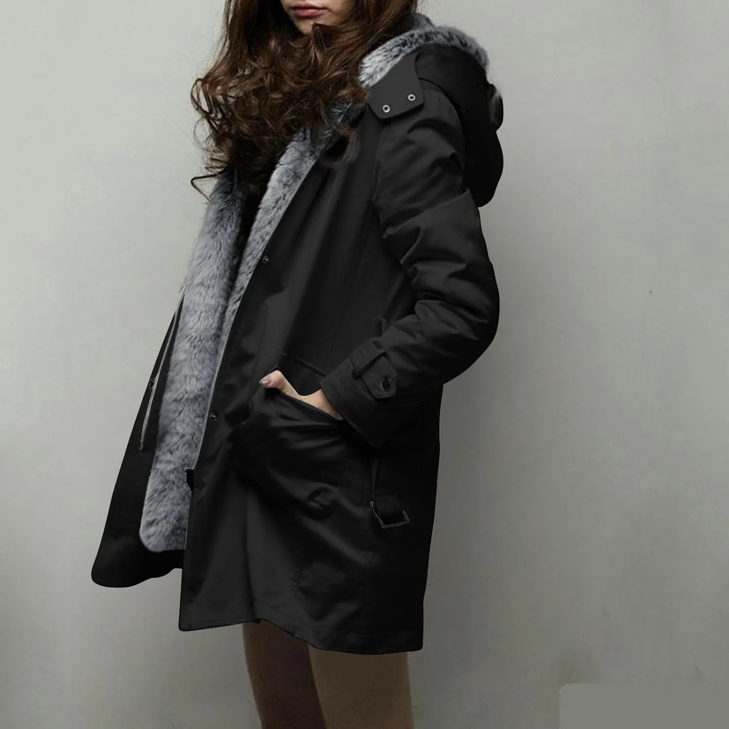 Womens Warm Winter Coats Fuzzy Fleece Lined Parka Slim Fit Thicken Sherpa Hooded Long Jackets Outerwear