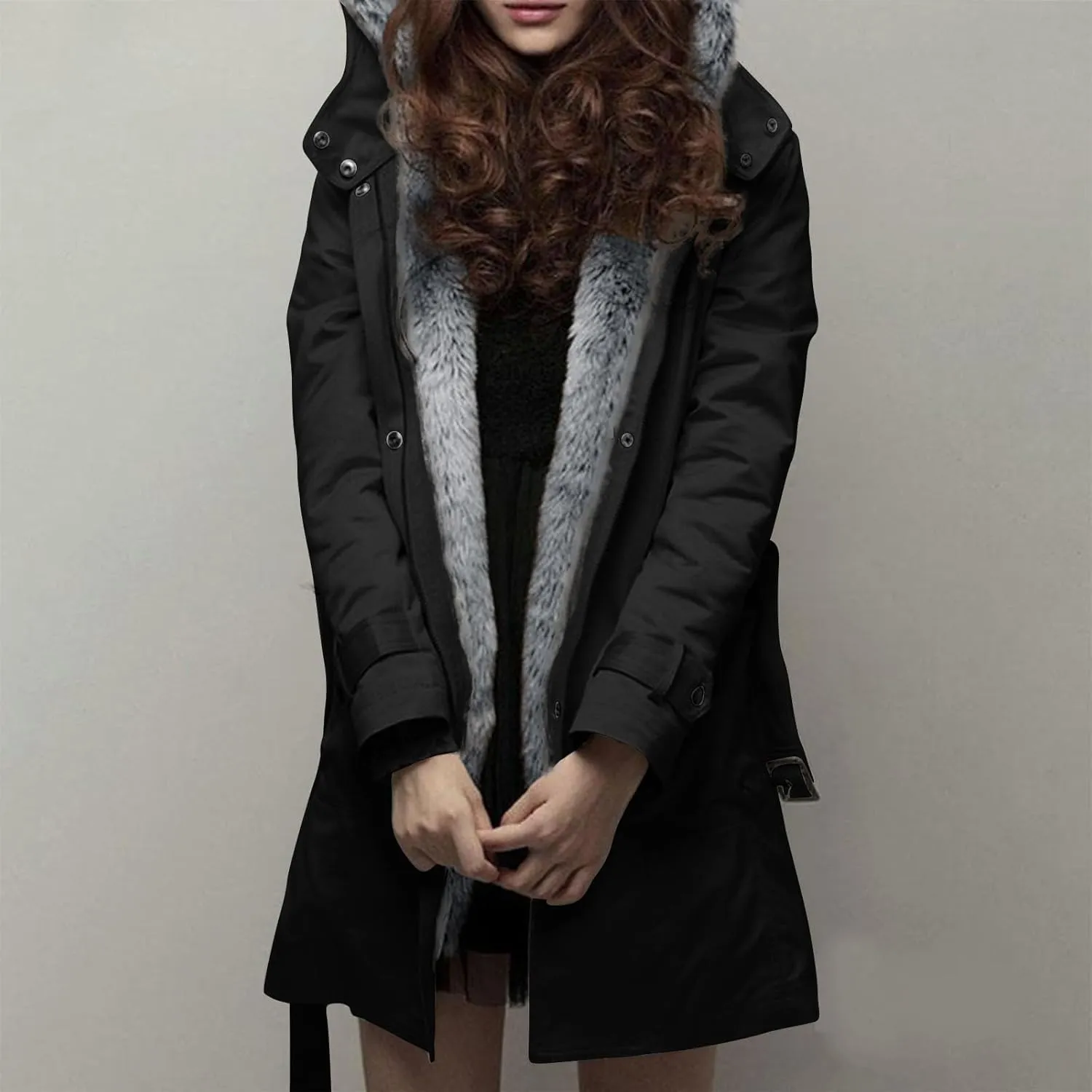 Womens Warm Winter Coats Fuzzy Fleece Lined Parka Slim Fit Thicken Sherpa Hooded Long Jackets Outerwear