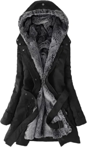 Womens Warm Winter Coats Fuzzy Fleece Lined Parka Slim Fit Thicken Sherpa Hooded Long Jackets Outerwear