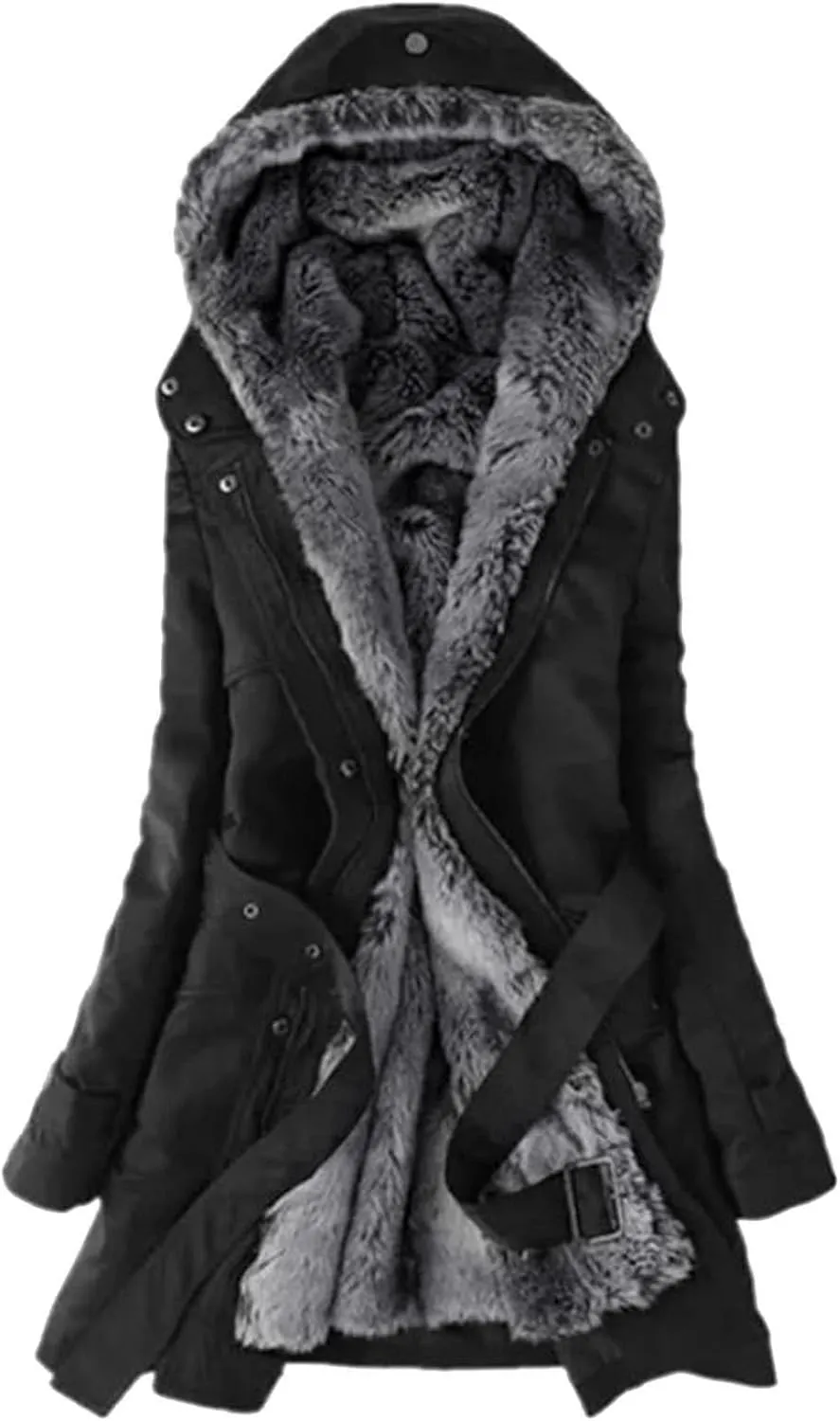 Womens Warm Winter Coats Fuzzy Fleece Lined Parka Slim Fit Thicken Sherpa Hooded Long Jackets Outerwear