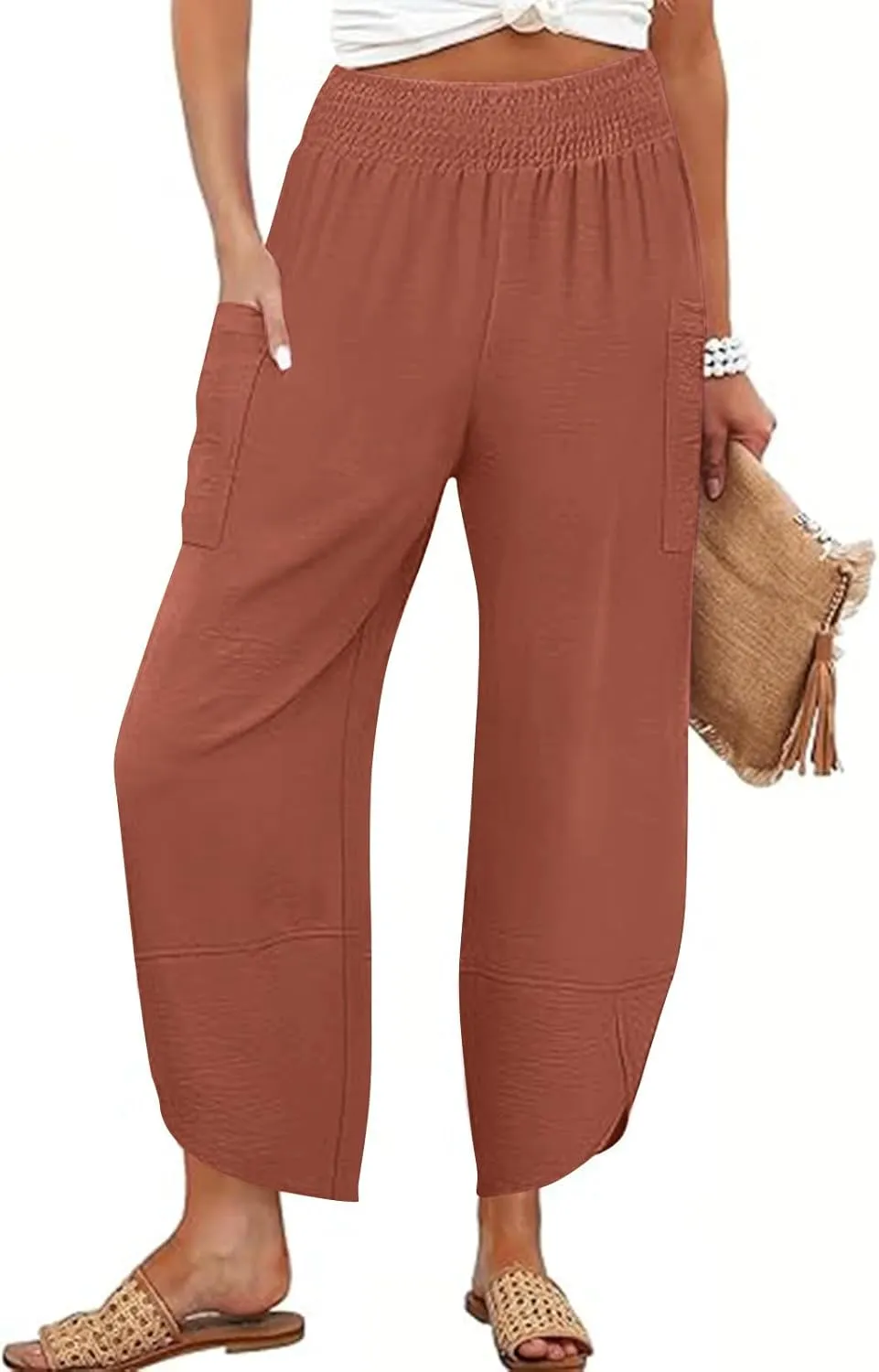 Women's Wide Leg Palazzo Capri Pants Summer Casual Loose High Waisted Lounge Capris Flowy Cropped Beach Work Trousers