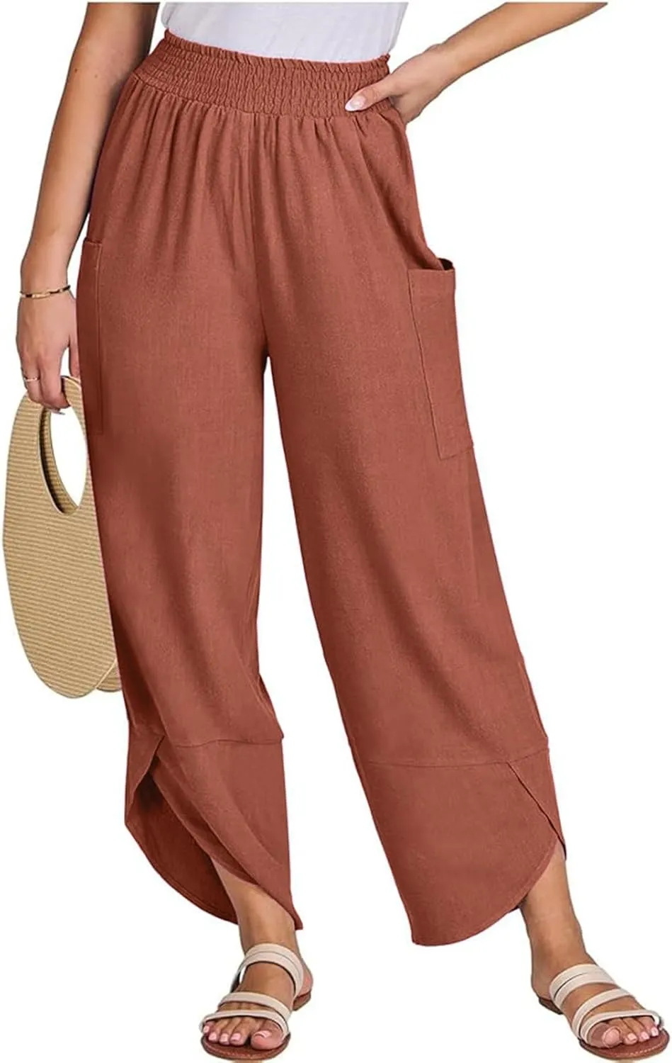 Women's Wide Leg Palazzo Capri Pants Summer Casual Loose High Waisted Lounge Capris Flowy Cropped Beach Work Trousers