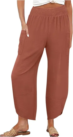 Women's Wide Leg Palazzo Capri Pants Summer Casual Loose High Waisted Lounge Capris Flowy Cropped Beach Work Trousers