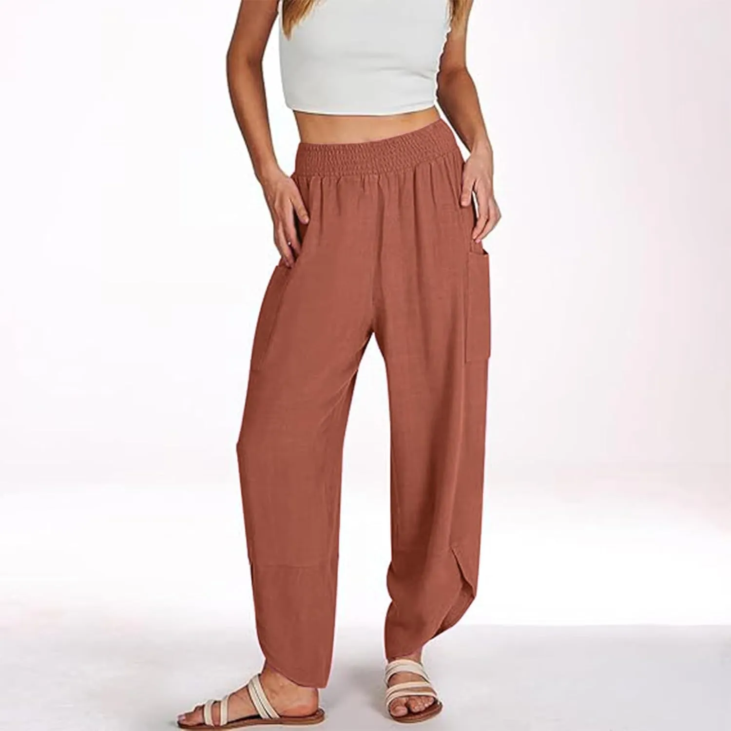 Women's Wide Leg Palazzo Capri Pants Summer Casual Loose High Waisted Lounge Capris Flowy Cropped Beach Work Trousers