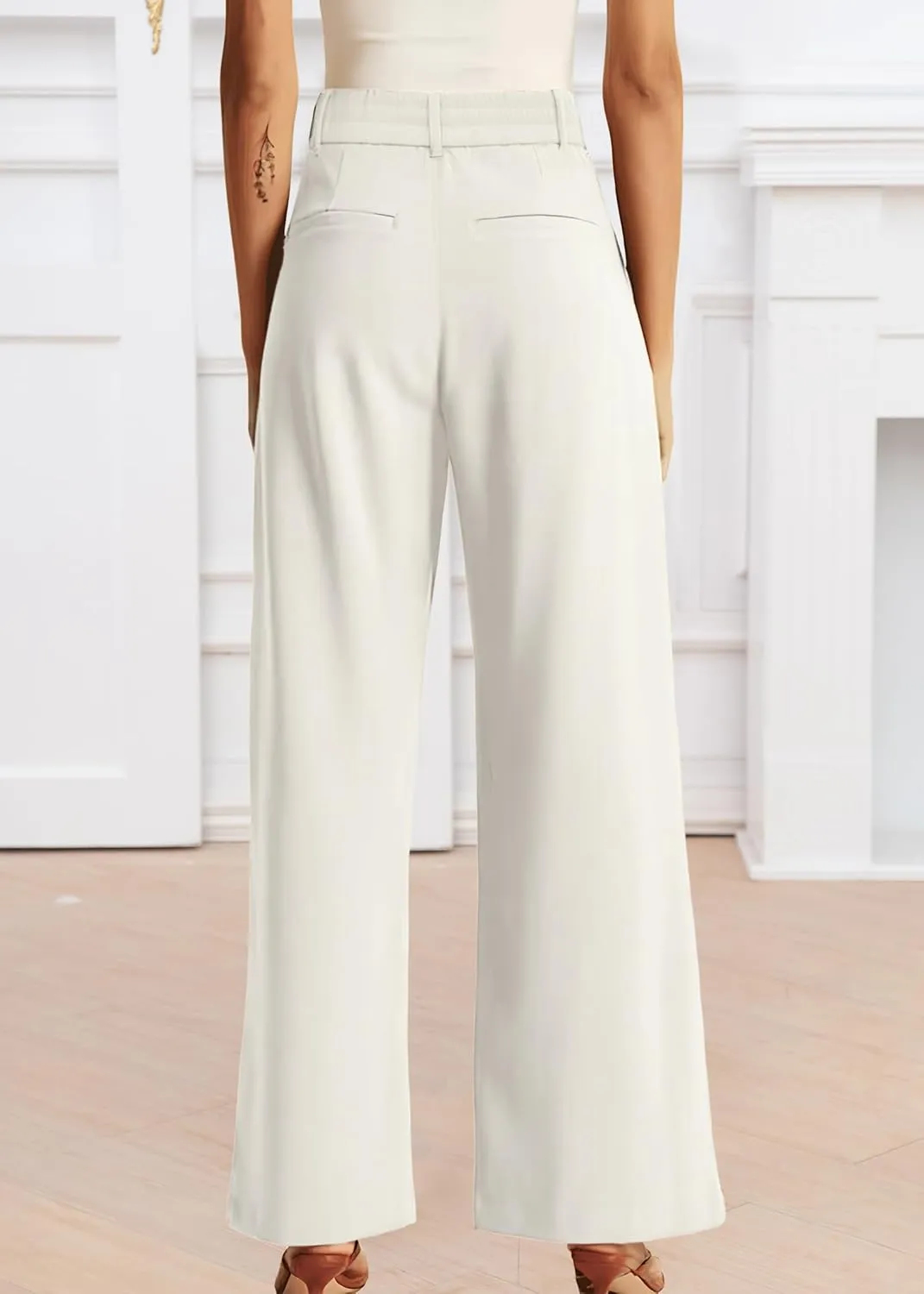 Womens Wide Leg Pants High Waisted Business Casual Summer Dress Pants Palazzo Long Work Trousers with Pockets