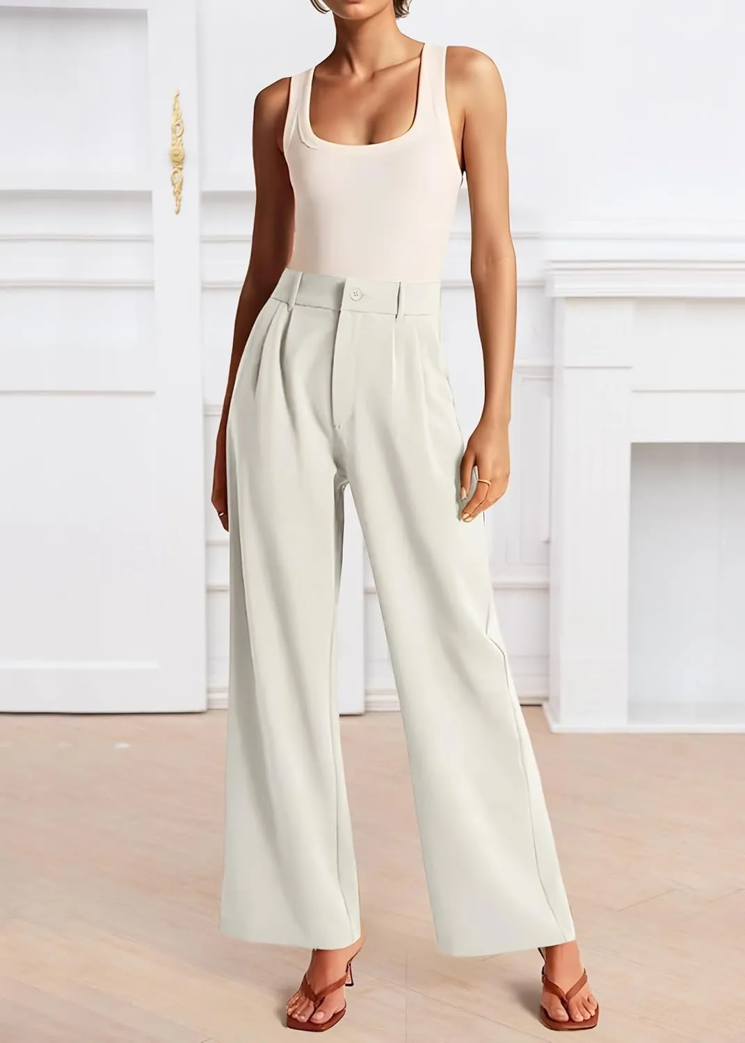 Womens Wide Leg Pants High Waisted Business Casual Summer Dress Pants Palazzo Long Work Trousers with Pockets