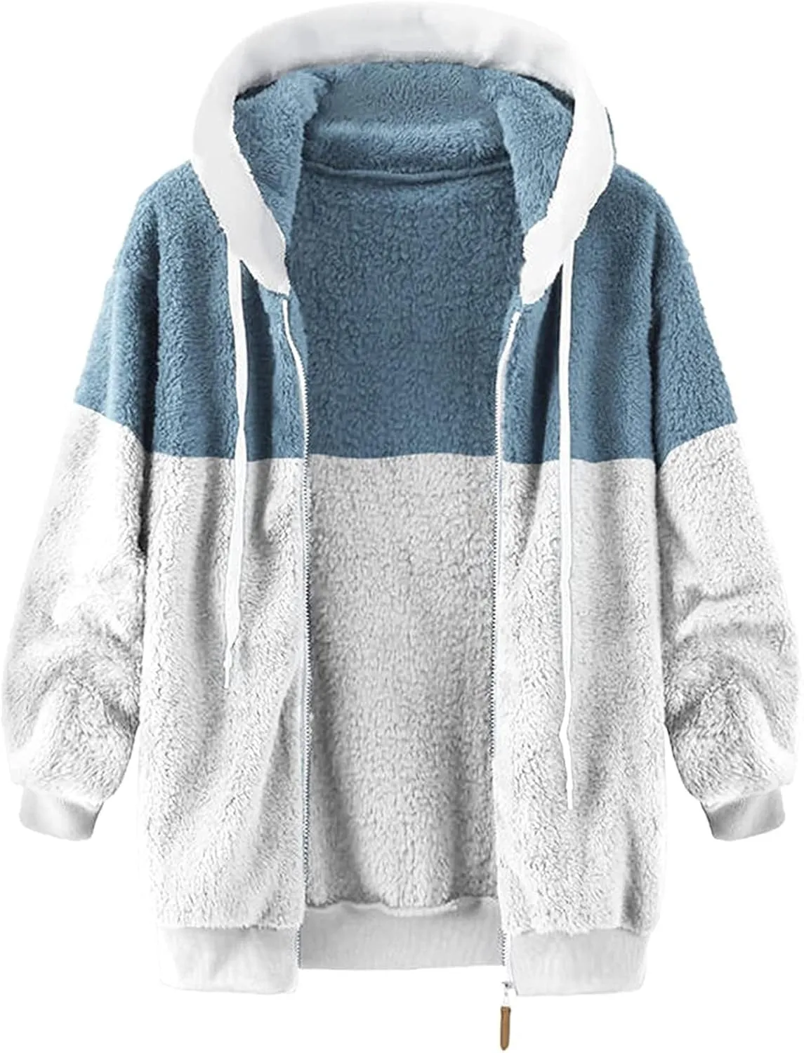 Womens Y2k Tops Zipper Long Sleeve Stitching Coats Color Block Fleece Plush Hooded Jacket Dressy Outerwear