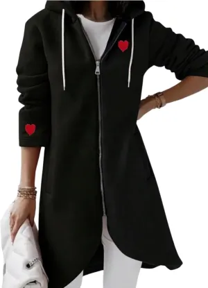 Women's Zip Up Long Hoodies Oversized Long Sleeve Drawstring Hooded Sweatshirts Casual Fashion Ruffled Hem Jackets