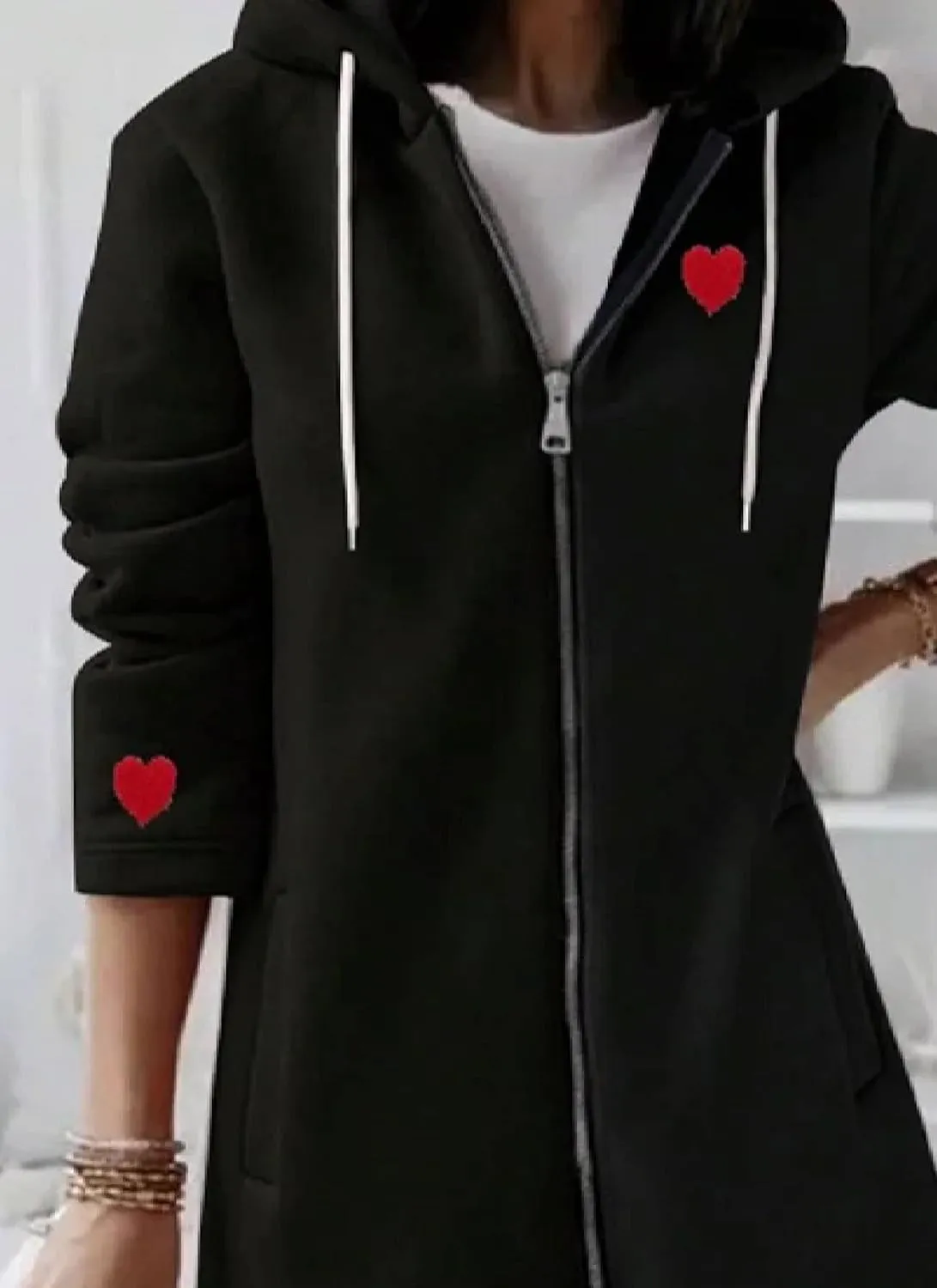Women's Zip Up Long Hoodies Oversized Long Sleeve Drawstring Hooded Sweatshirts Casual Fashion Ruffled Hem Jackets