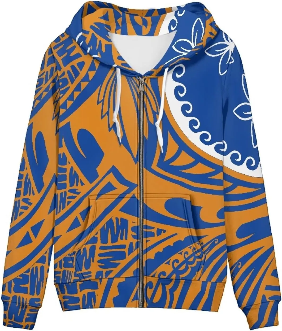 Women's Zip Up Samoa Tapa Polynesian Tribal Hoodies Jacket Samoan Puletasi Drawstring Long Sleeve Sweatshirt