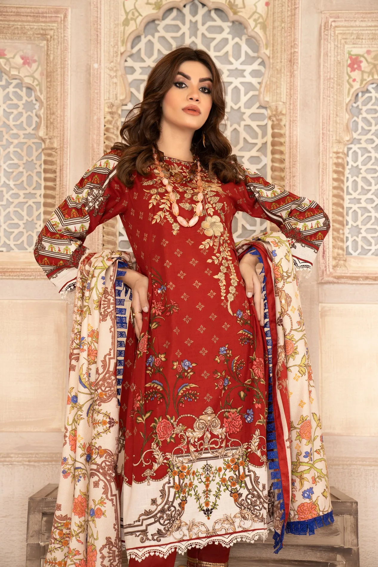 Wool Shawl with Khadar Embroidered Dress by Aabpara 02