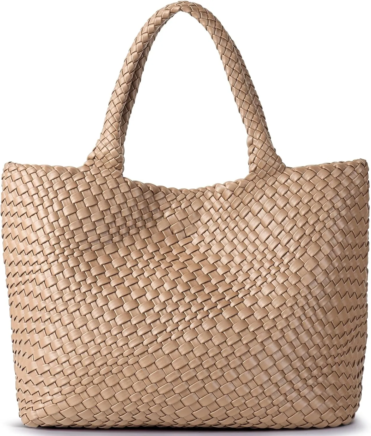 Woven Shoulder Bag for Women, Fashion Top Handle Soft Vegan Leather Shopper