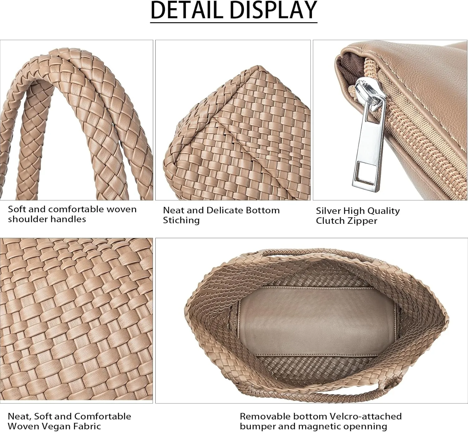 Woven Shoulder Bag for Women, Fashion Top Handle Soft Vegan Leather Shopper