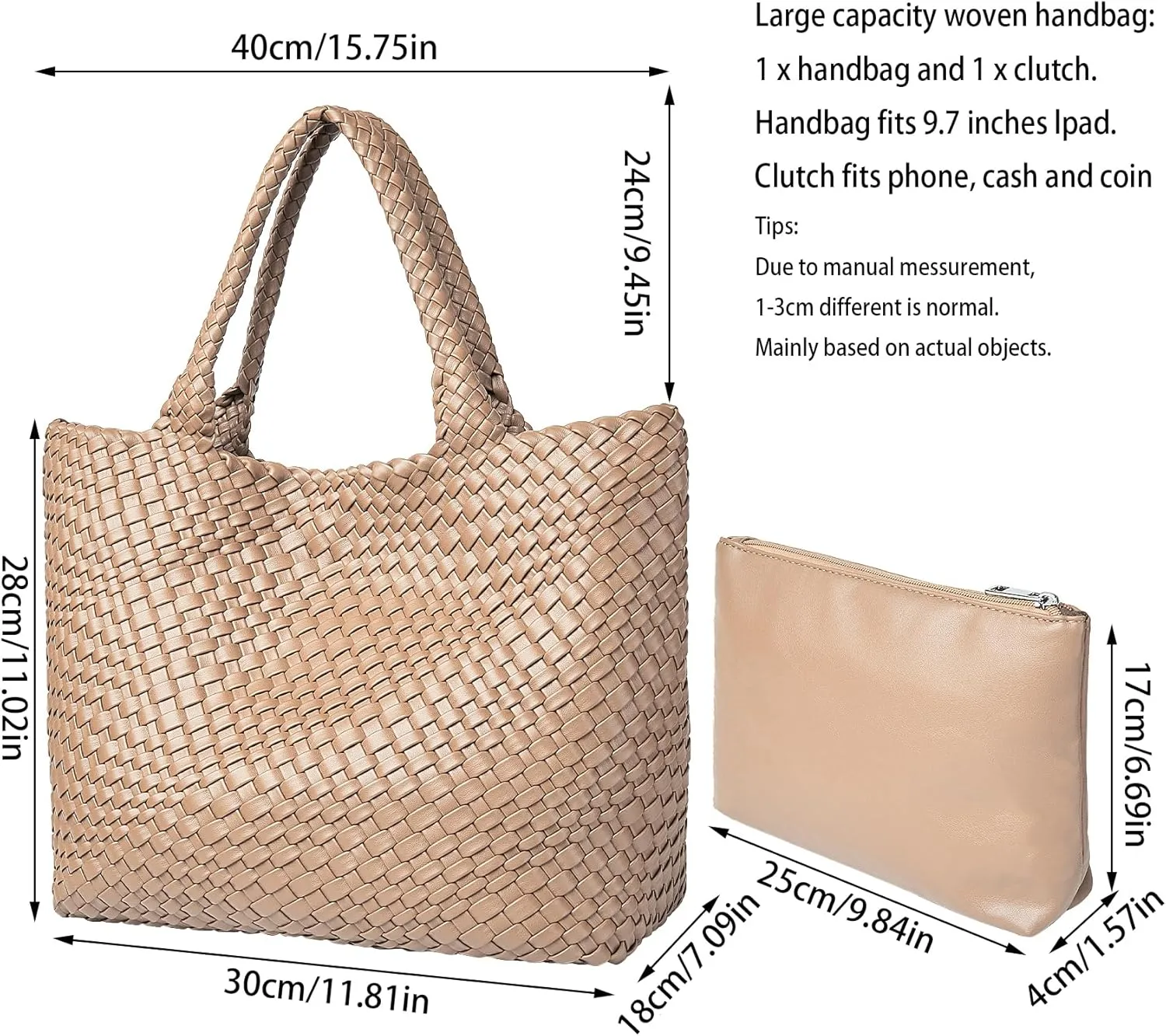 Woven Shoulder Bag for Women, Fashion Top Handle Soft Vegan Leather Shopper