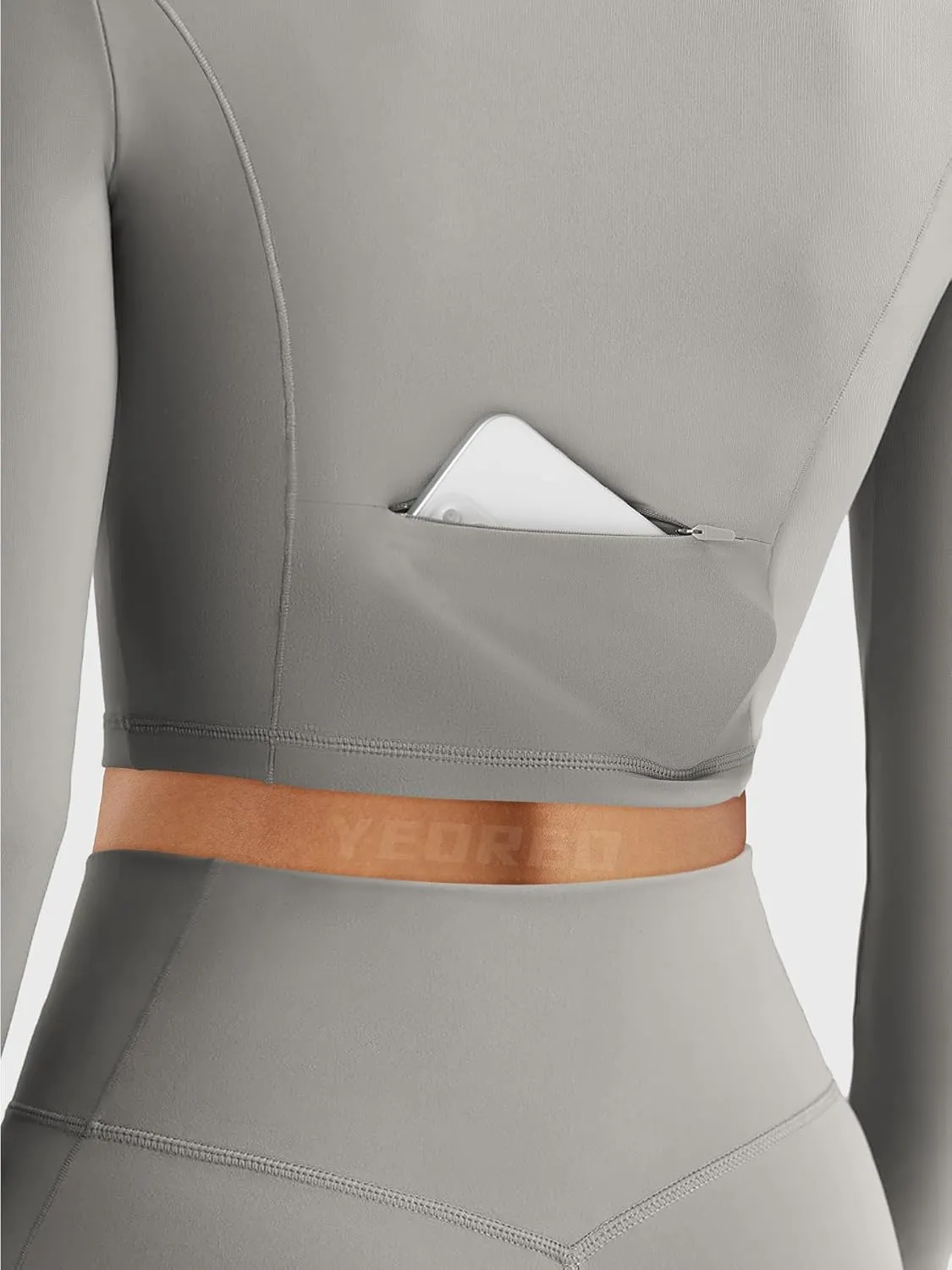YEOREO Women Zip Up Long Sleeve Workout Crop Top Mock Neck Yoga Shirt