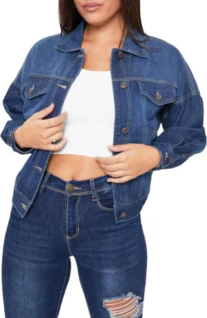 YMI Women's Junior 80's Denim Oversized Jacket