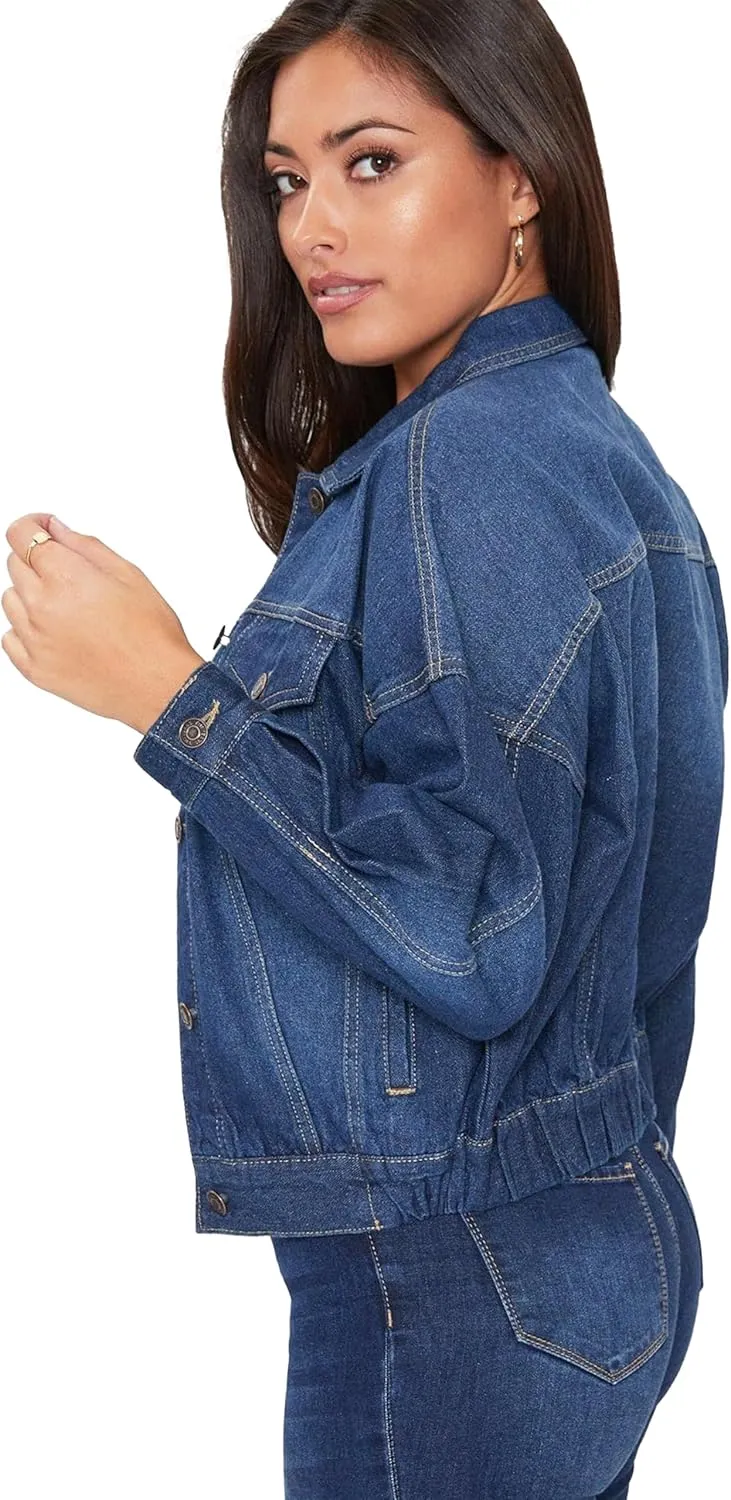 YMI Women's Junior 80's Denim Oversized Jacket