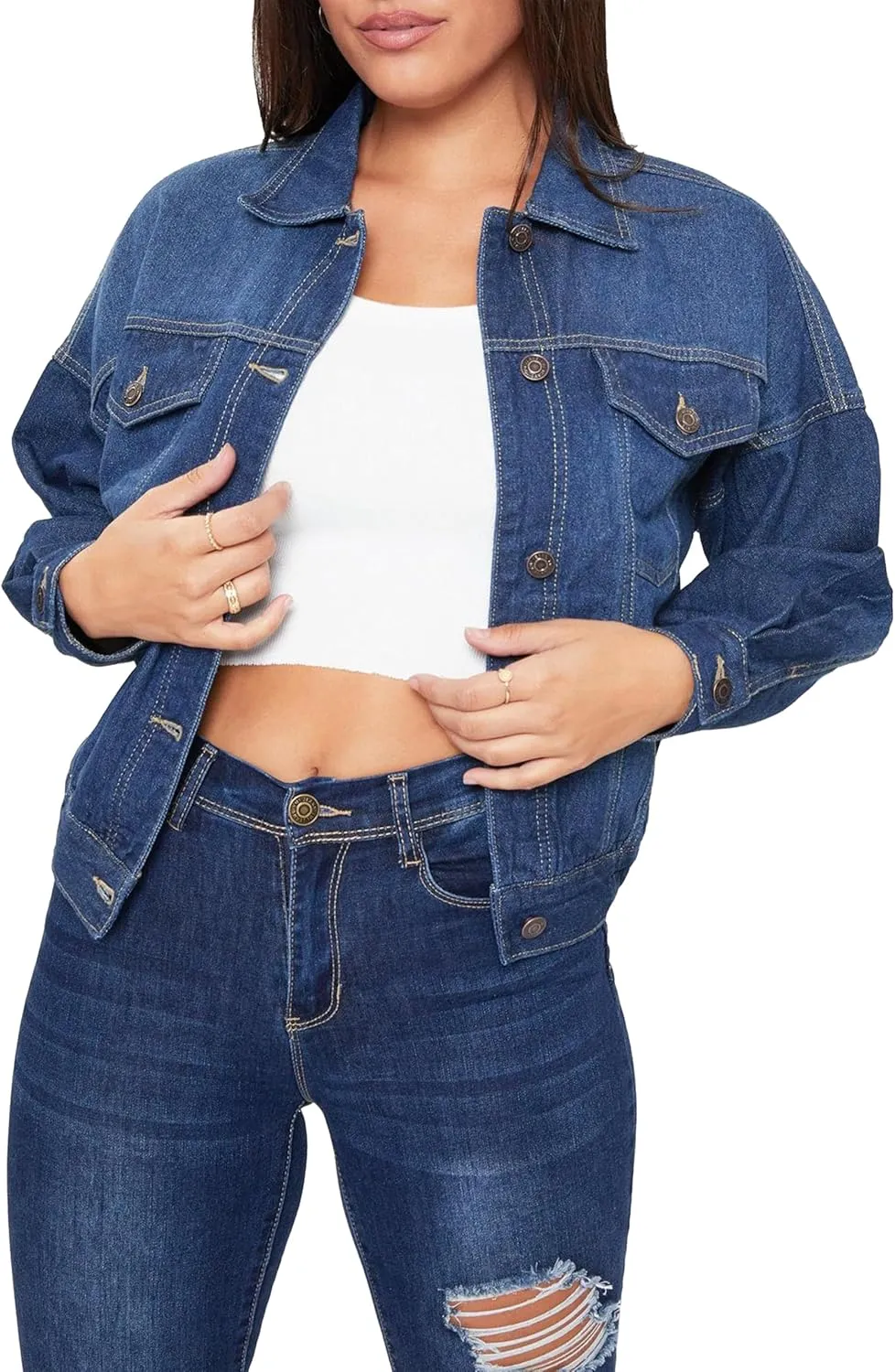 YMI Women's Junior 80's Denim Oversized Jacket