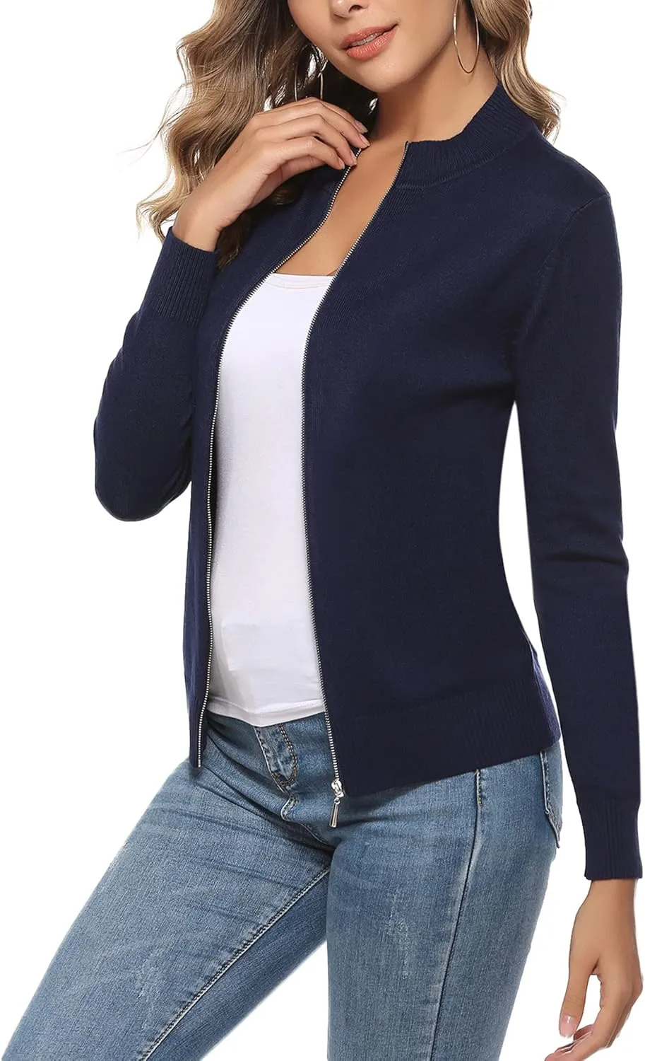 Youngull Zip Front Jacket for Women Casual Lightweight Cardigan Zip Up Sweater Tops Long Sleeve Knitted Sweatshirts