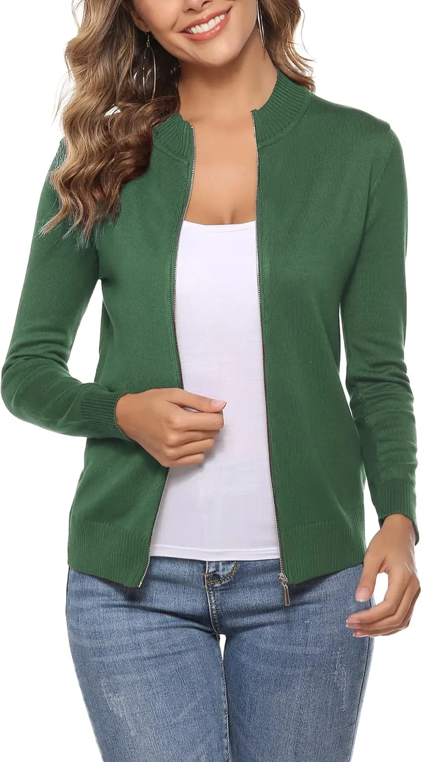 Youngull Zip Front Jacket for Women Casual Lightweight Cardigan Zip Up Sweater Tops Long Sleeve Knitted Sweatshirts