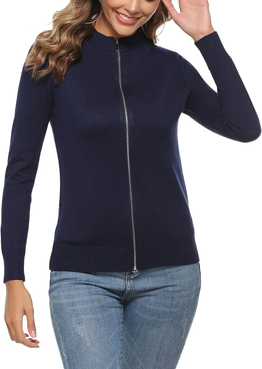 Youngull Zip Front Jacket for Women Casual Lightweight Cardigan Zip Up Sweater Tops Long Sleeve Knitted Sweatshirts