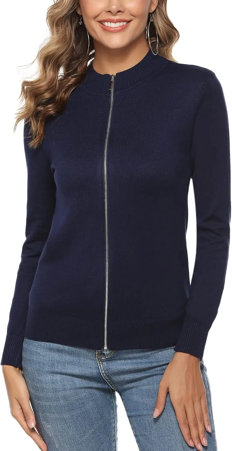 Youngull Zip Front Jacket for Women Casual Lightweight Cardigan Zip Up Sweater Tops Long Sleeve Knitted Sweatshirts