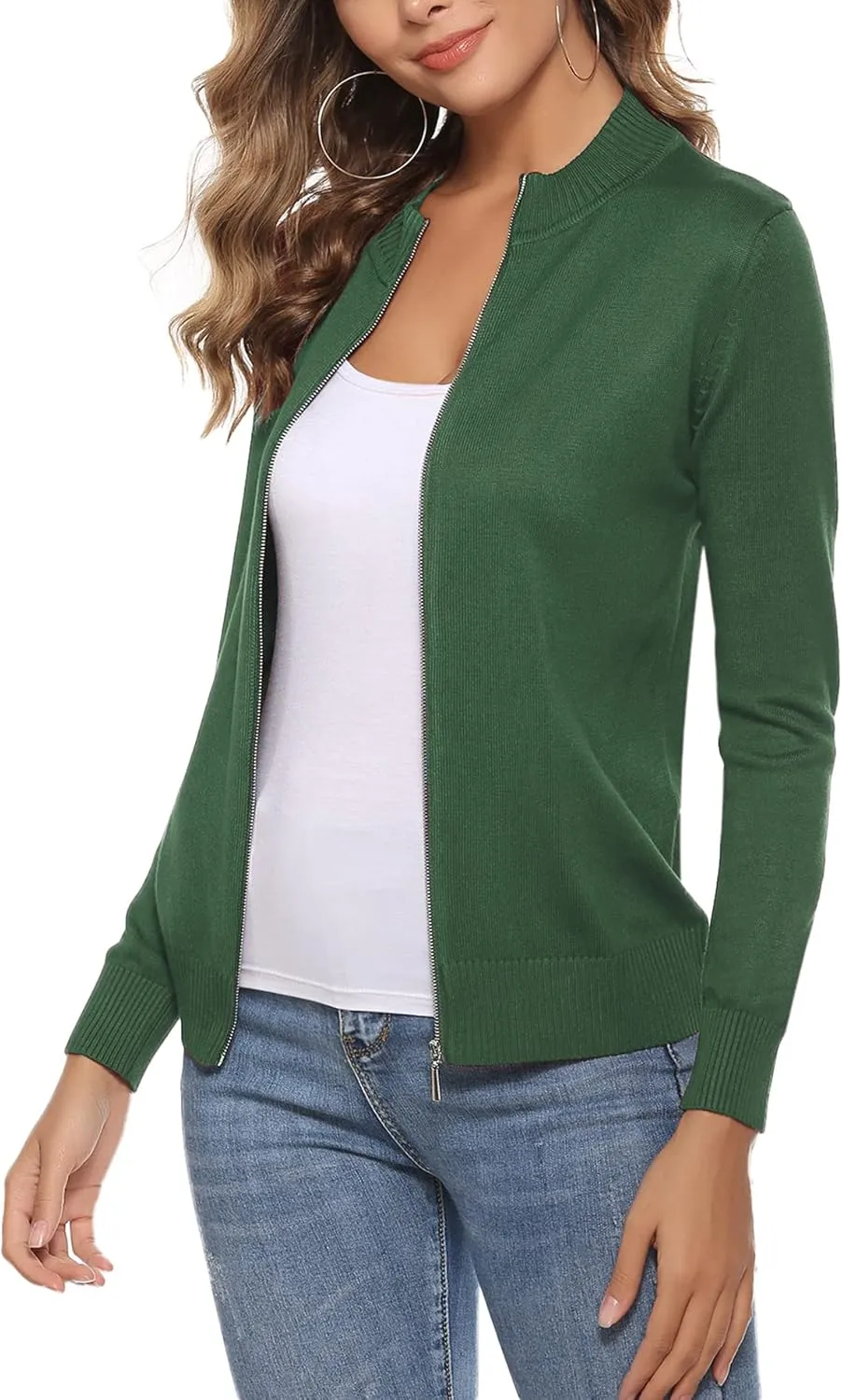 Youngull Zip Front Jacket for Women Casual Lightweight Cardigan Zip Up Sweater Tops Long Sleeve Knitted Sweatshirts