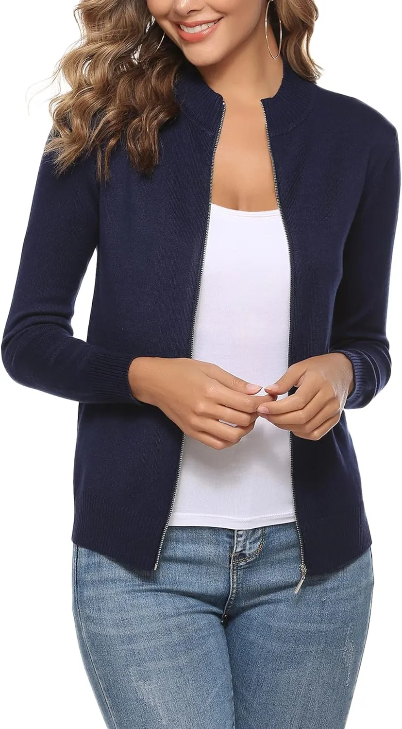 Youngull Zip Front Jacket for Women Casual Lightweight Cardigan Zip Up Sweater Tops Long Sleeve Knitted Sweatshirts