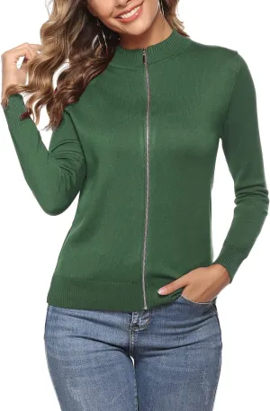 Youngull Zip Front Jacket for Women Casual Lightweight Cardigan Zip Up Sweater Tops Long Sleeve Knitted Sweatshirts