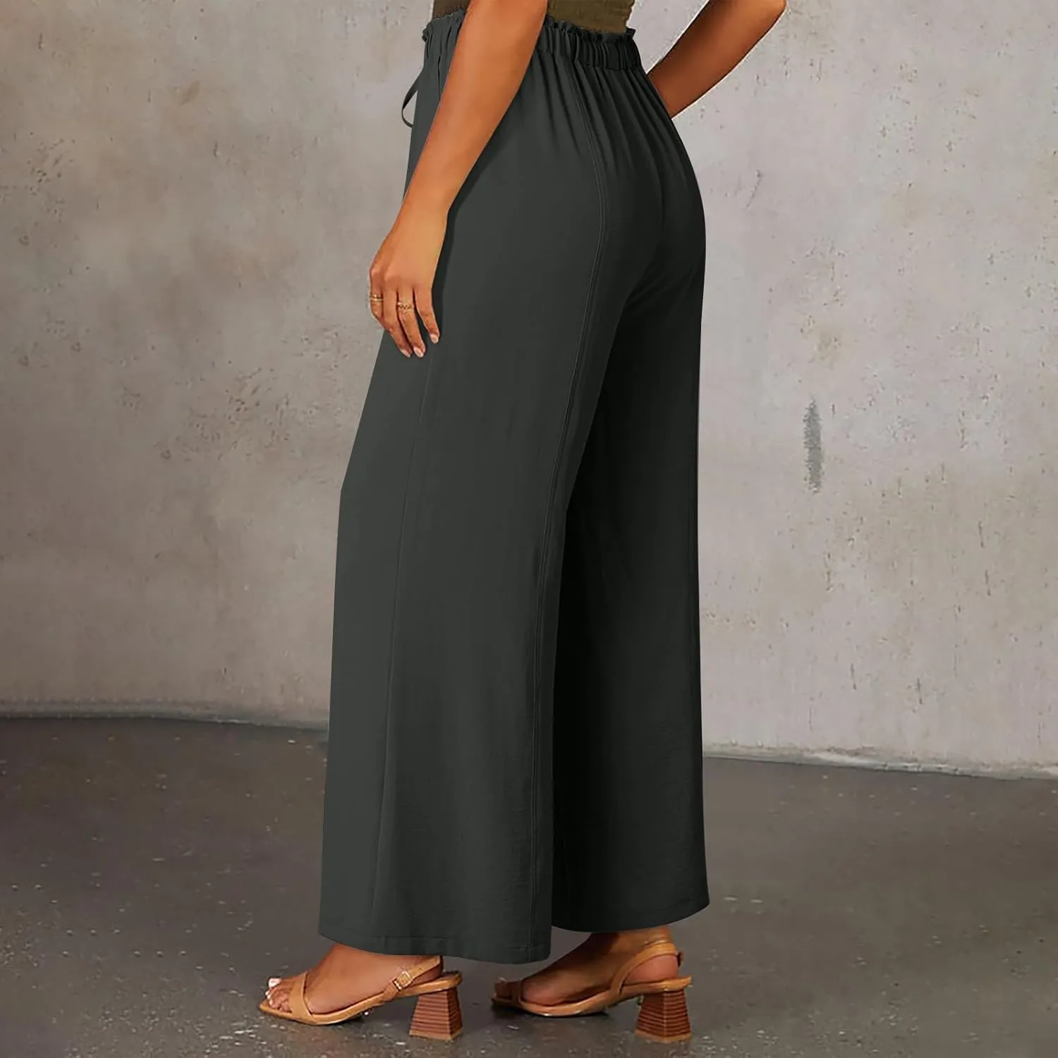 YRAETENM Cotton Linen Wide Leg Pants for Women Summer Boho Wide Leg Palazzo Pants Casual Flowy Beach Trousers with Pockets