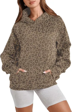 Ythomm Womens Cheetah Print Hoodie Oversized Leopard Graphic Fleece Hooded Sweatshirts Long Sleeve Pullover Tops With Pocket