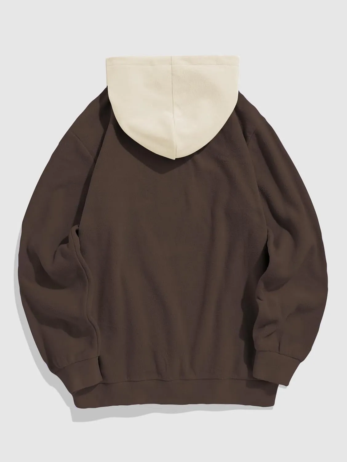 ZAFUL Men's Hooded Sweatshirt, Letter Mountain Graphic Embroidery Plush Fleece Casual Drawstring Pullover Hoodie
